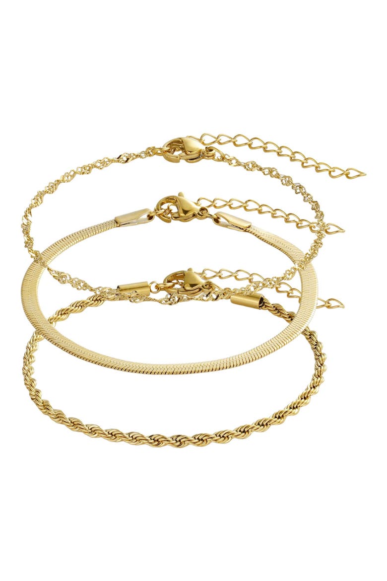 Set of 3 Assorted Chain Bracelets, Main, color, GOLD