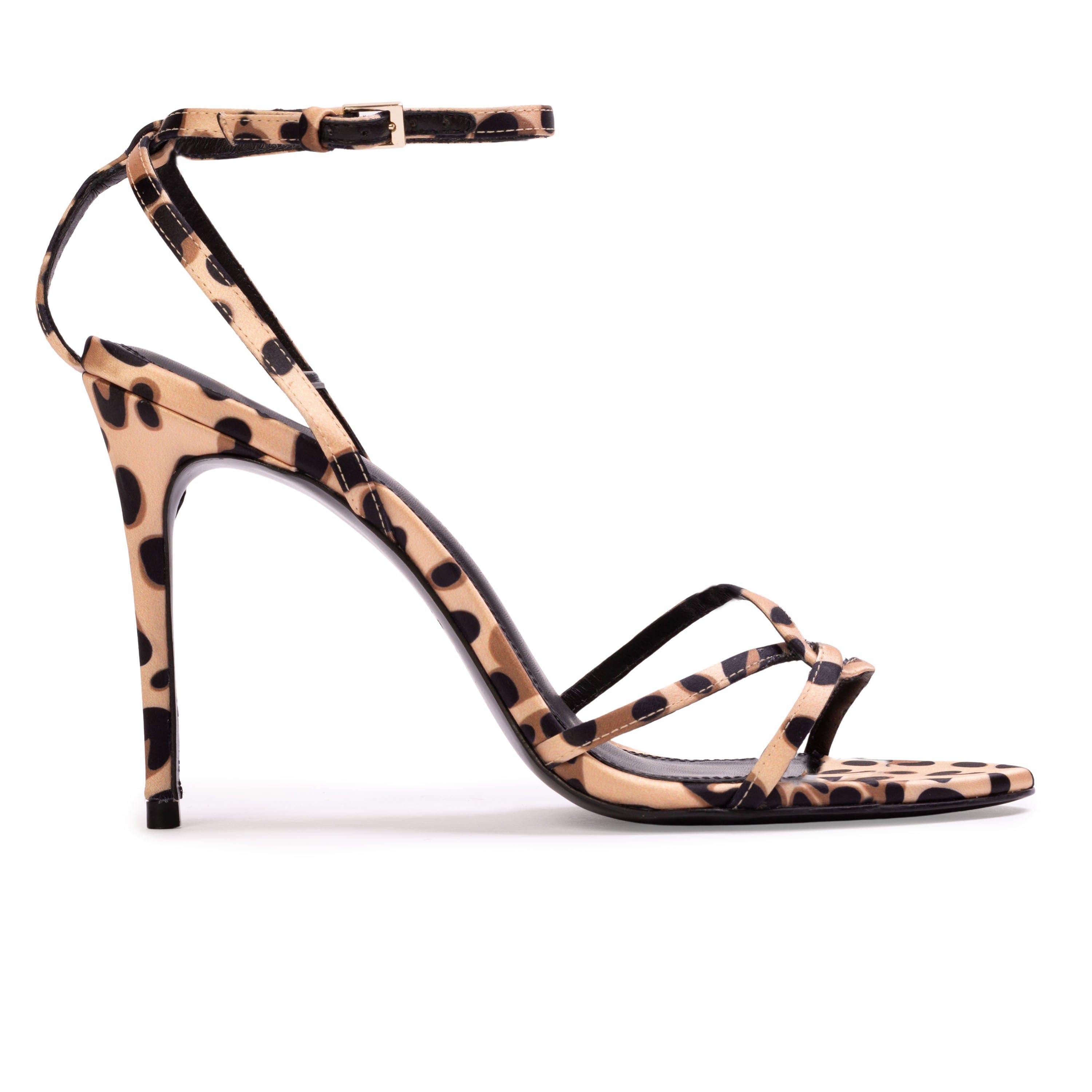 BLACK SUEDE STUDIO Miley 100 Satin Sandal, Main, color, Cheetah Satin