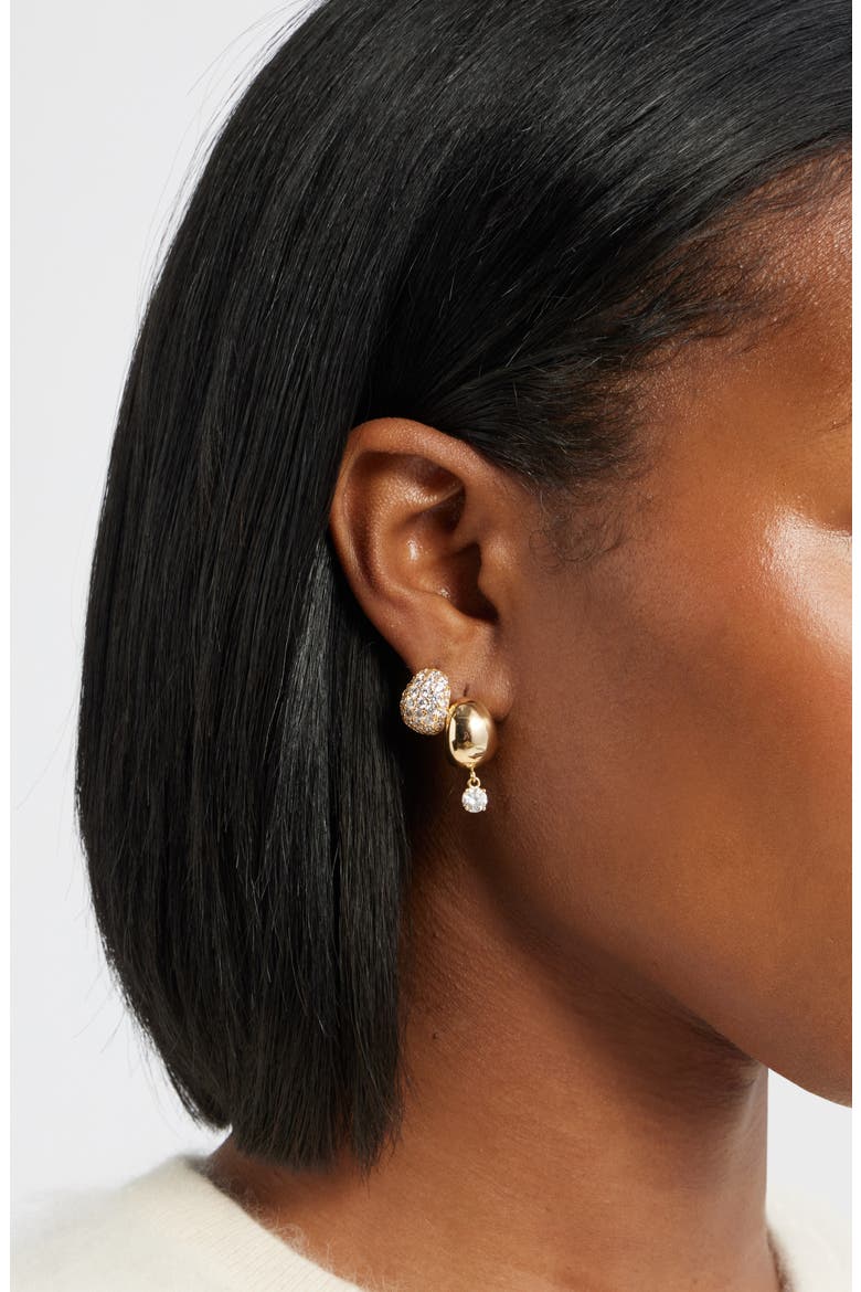 2 Pairs of Cubic Zirconia Wide Huggie Hoop Earrings, Alternate, color, CLEAR- GOLD