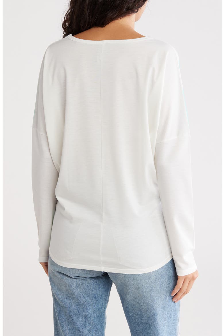 V-Neck Dolman Sleeve Sweater, Alternate, color, IVORY MINT BLUE PATTERN PRINT