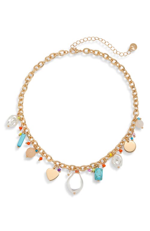 Bp. Turquoise Stone & Faux Pearl Charm Necklace In Gold Multi