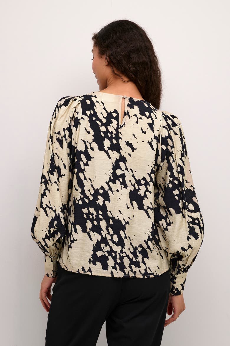 KAlouise Long Sleeve Round Neck Blouse, Alternate, color, Black/Sand Graphic Cloud