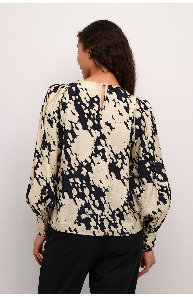 Kaffe KAlouise Long Sleeve Round Neck Blouse, Alternate, color, Black/Sand Graphic Cloud