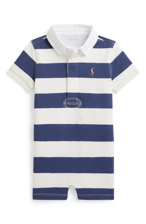 Rugby Stripe Cotton Jersey Polo Romper (Baby)