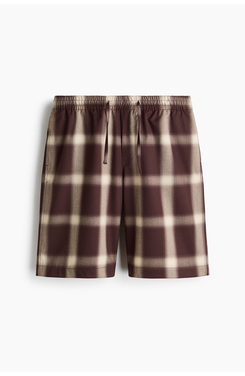 H&M Loose Fit Shorts, Main, color, Dark Brown/Plaid