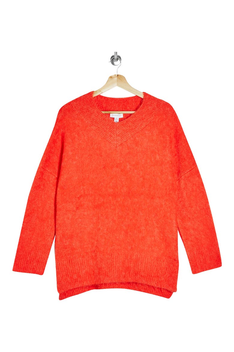 Brushed V-Neck Sweater, Alternate, color, ORANGE