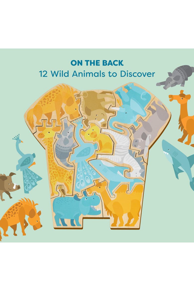 Wooden Puzzle Elephant - 2 in 1 Reversible Puzzle, Alternate, color, Multi