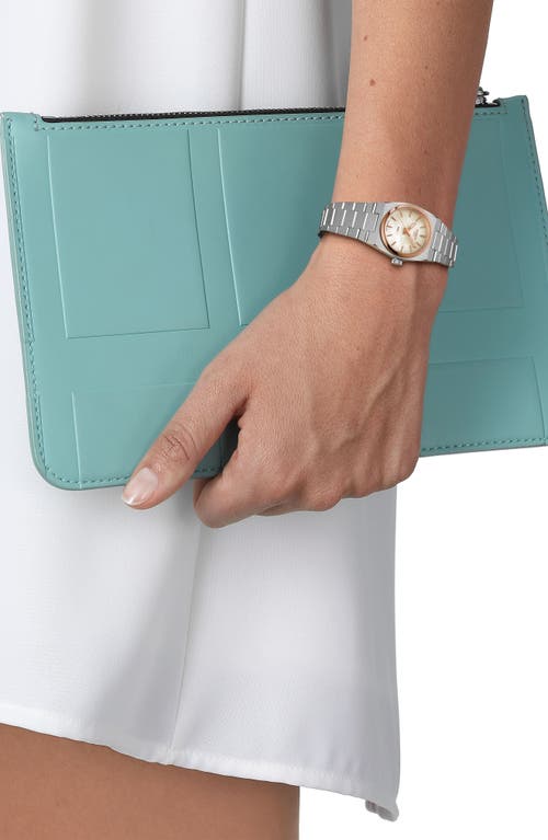 Tissot Women's Swiss Prx Two-tone Stainless Steel Bracelet Watch 25mm In White/silver