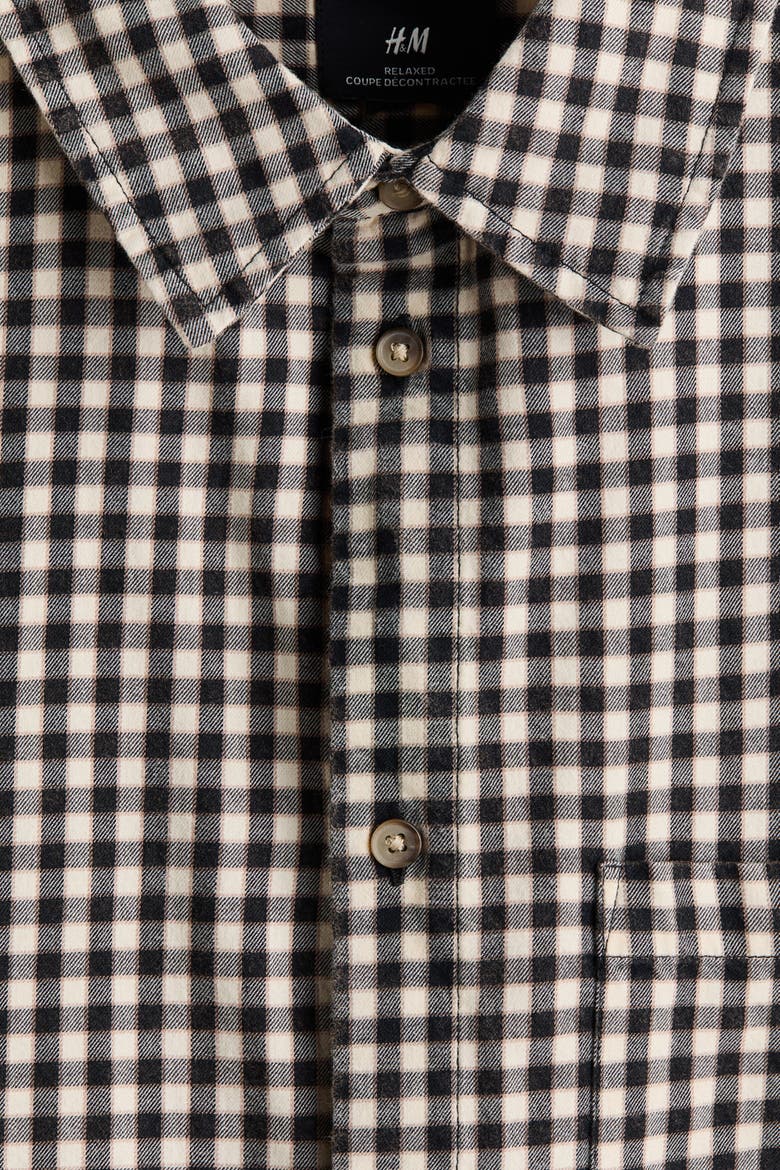 Relaxed Fit Short-sleeved Cotton Shirt, Alternate, color, Black/checked