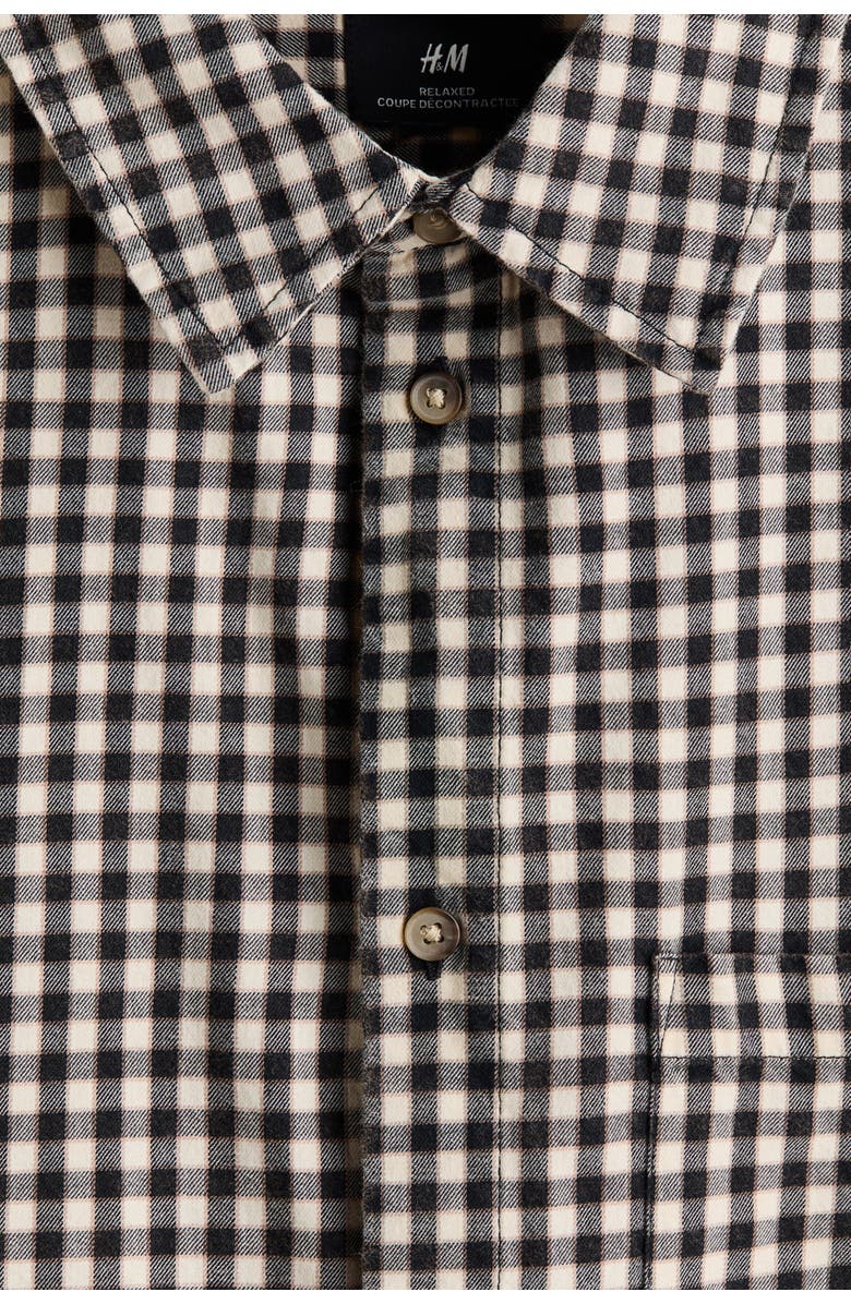 H&M Relaxed Fit Short-sleeved Cotton Shirt, Alternate, color, Black/Checked
