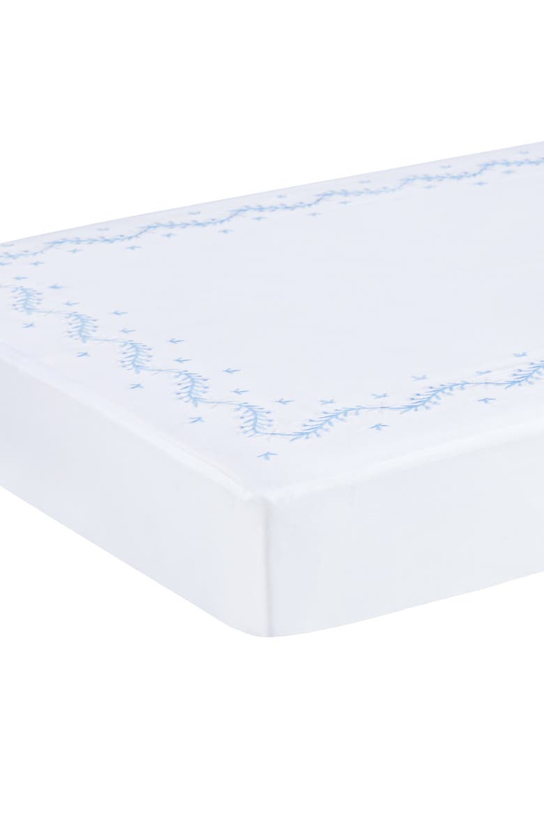 Kids' Embroidered Crib Sheet, Main, color, Sky
