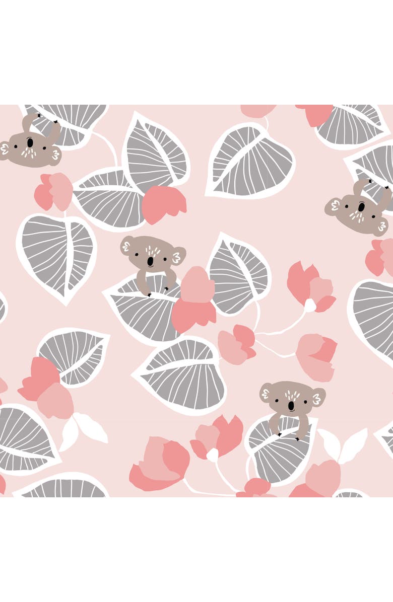 Lambs & Ivy Calypso Koala with Leaf Print 100% Cotton Fitted Crib Sheet, Alternate, color, Pink