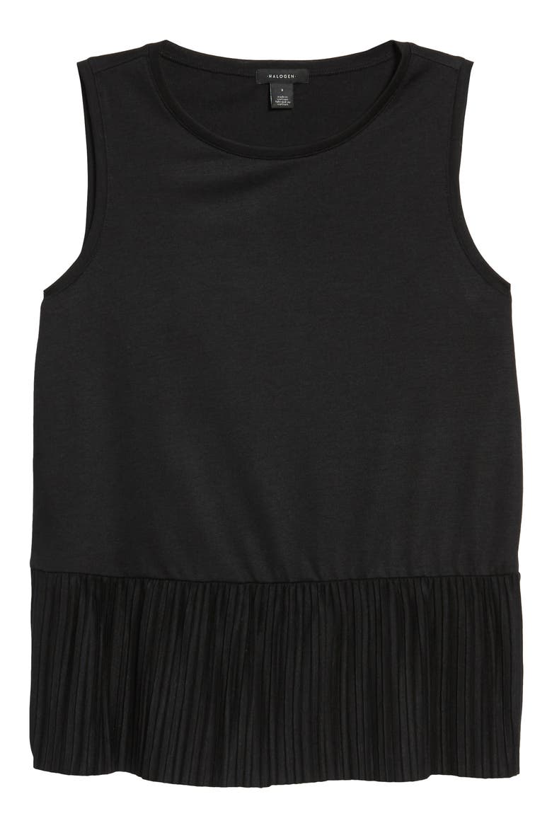 Pleat Peplum Tank, Alternate, color, BLACK
