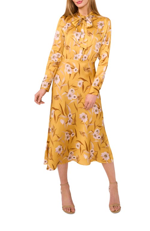 Ted Baker Floral Long Sleeve Satin Midi Dress In Yellow