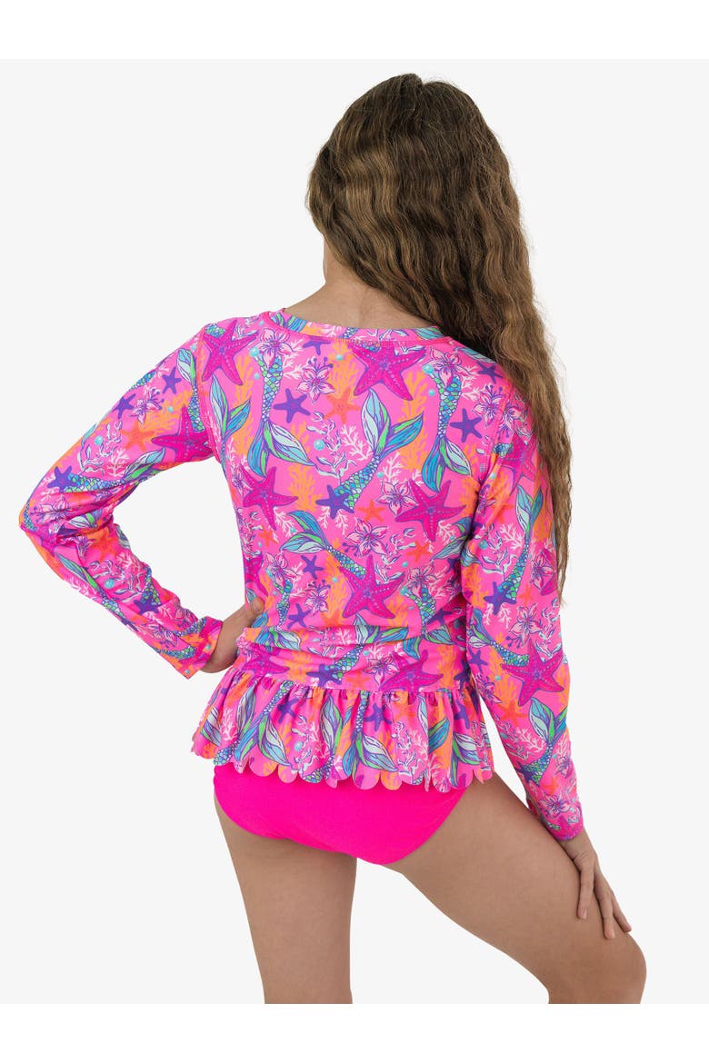 Scallop Hem Long Sleeve Rash Guard 2-Piece Bikini Swimsuit, Alternate, color, Neon Shimmer Mermaid