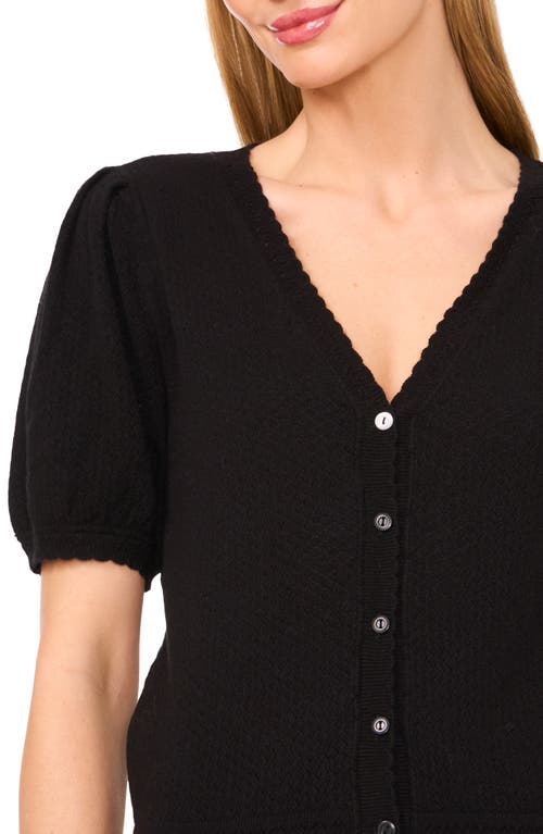 Cece Pointelle V-neck Sweater In Black