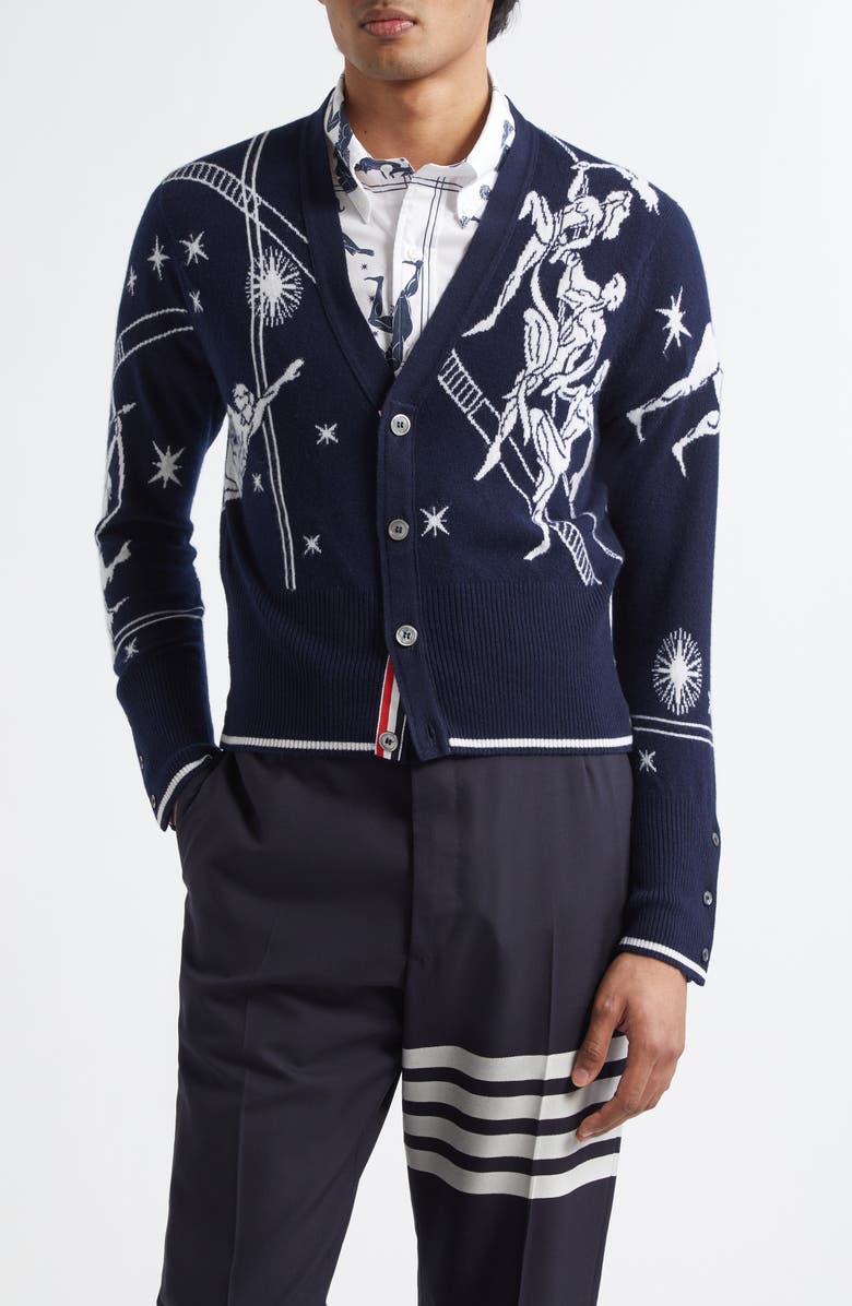 Thom Browne Olympic Constellation Cashmere Cardigan, Main, color, Navy