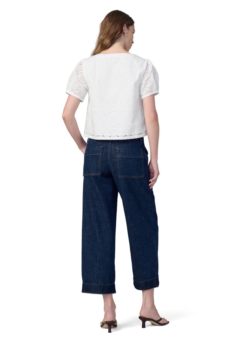 The Halle Puff Sleeve Eyelet Cotton Button-Up Shirt, Alternate, color, WHITE