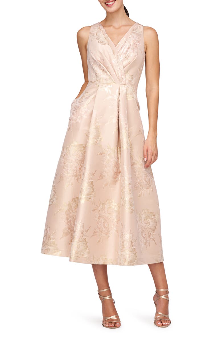 Kay Unger Poppy Metallic Jacquard Midi Cocktail Dress, Main, color, 
