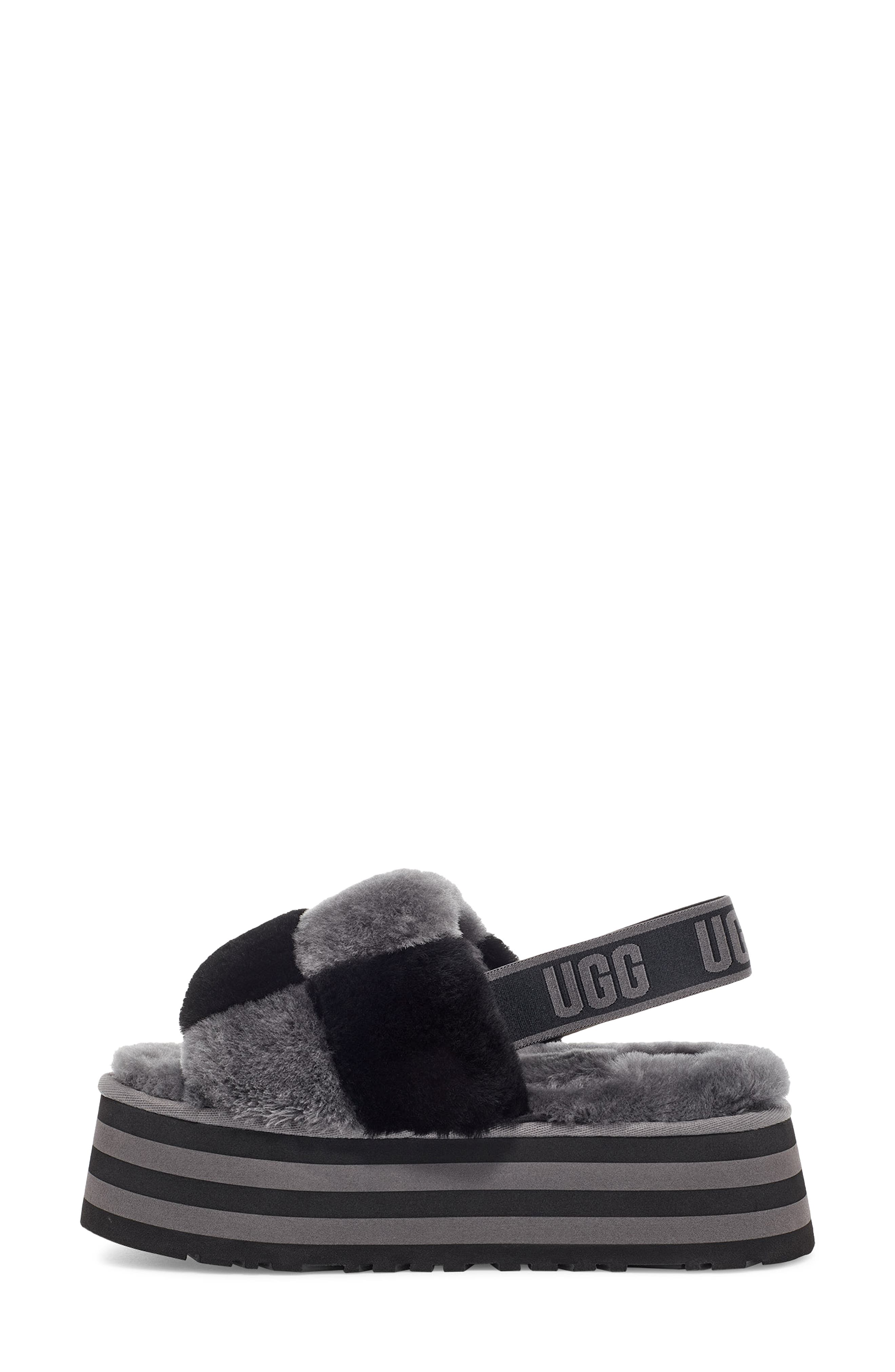 UGG<sup>®</sup> Disco Check Genuine Shearling Slingback Platform Slipper, Alternate, color, 