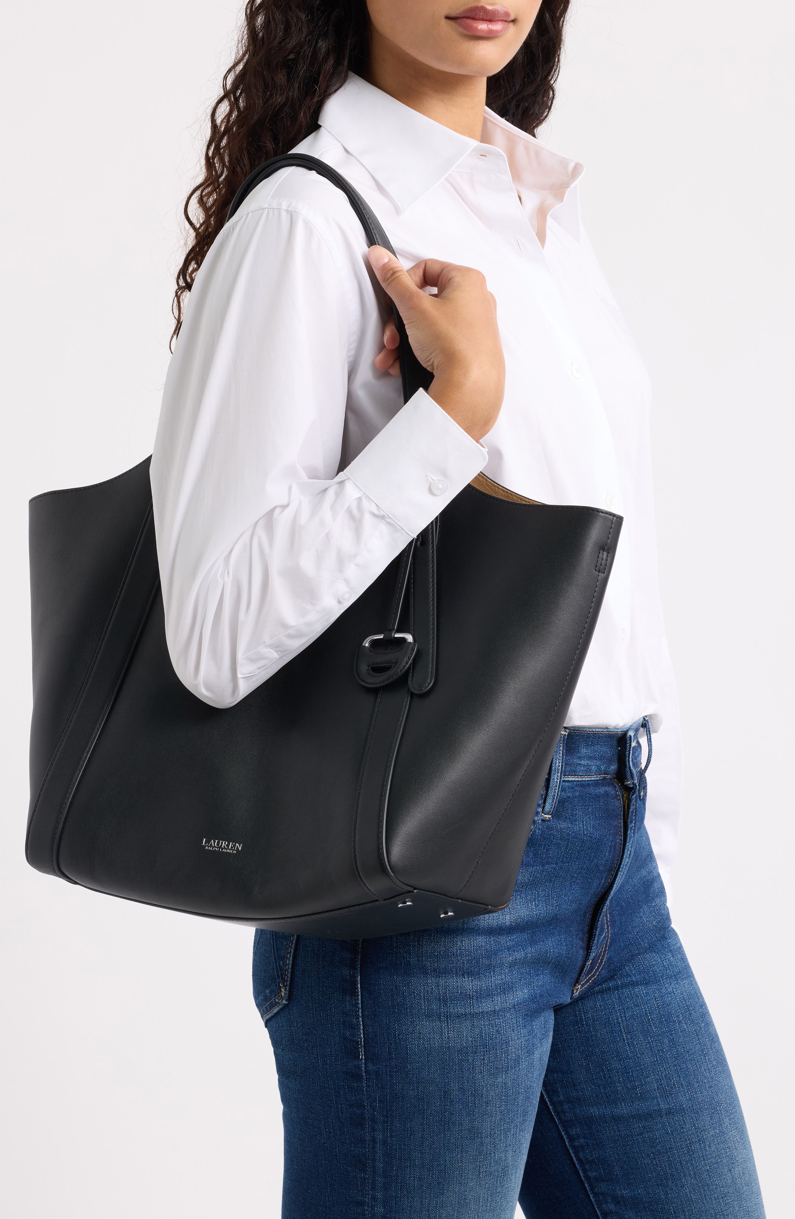 Large Leather Tote, Alternate, color, BLACK