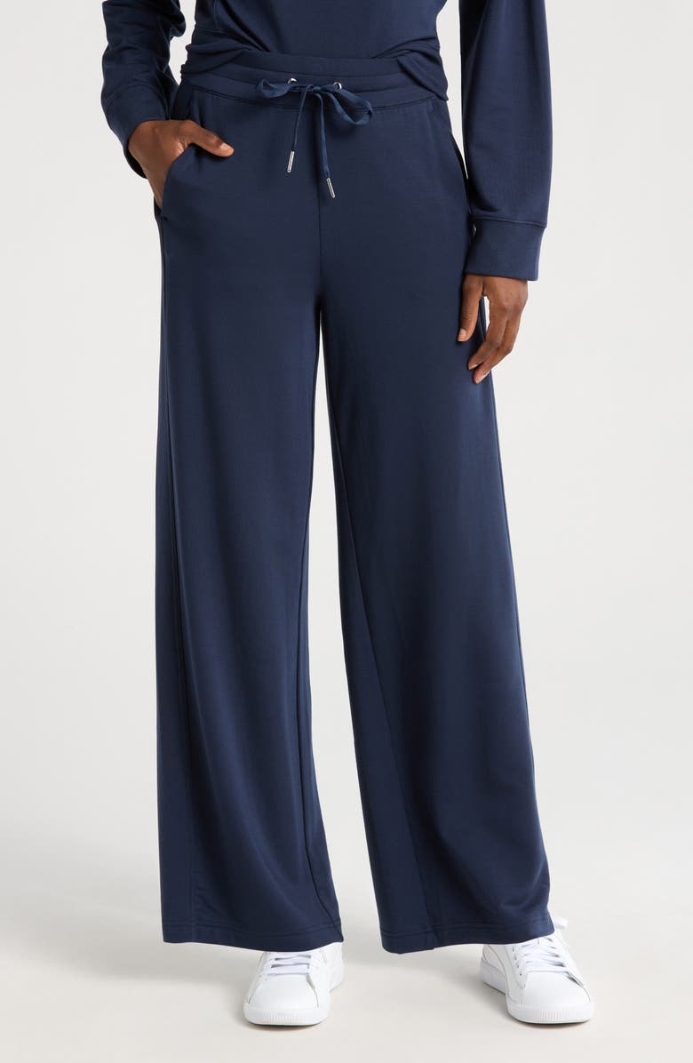 TravisMathew Cloud French Terry Wide Leg Pants, Main, color, Navy Blazer