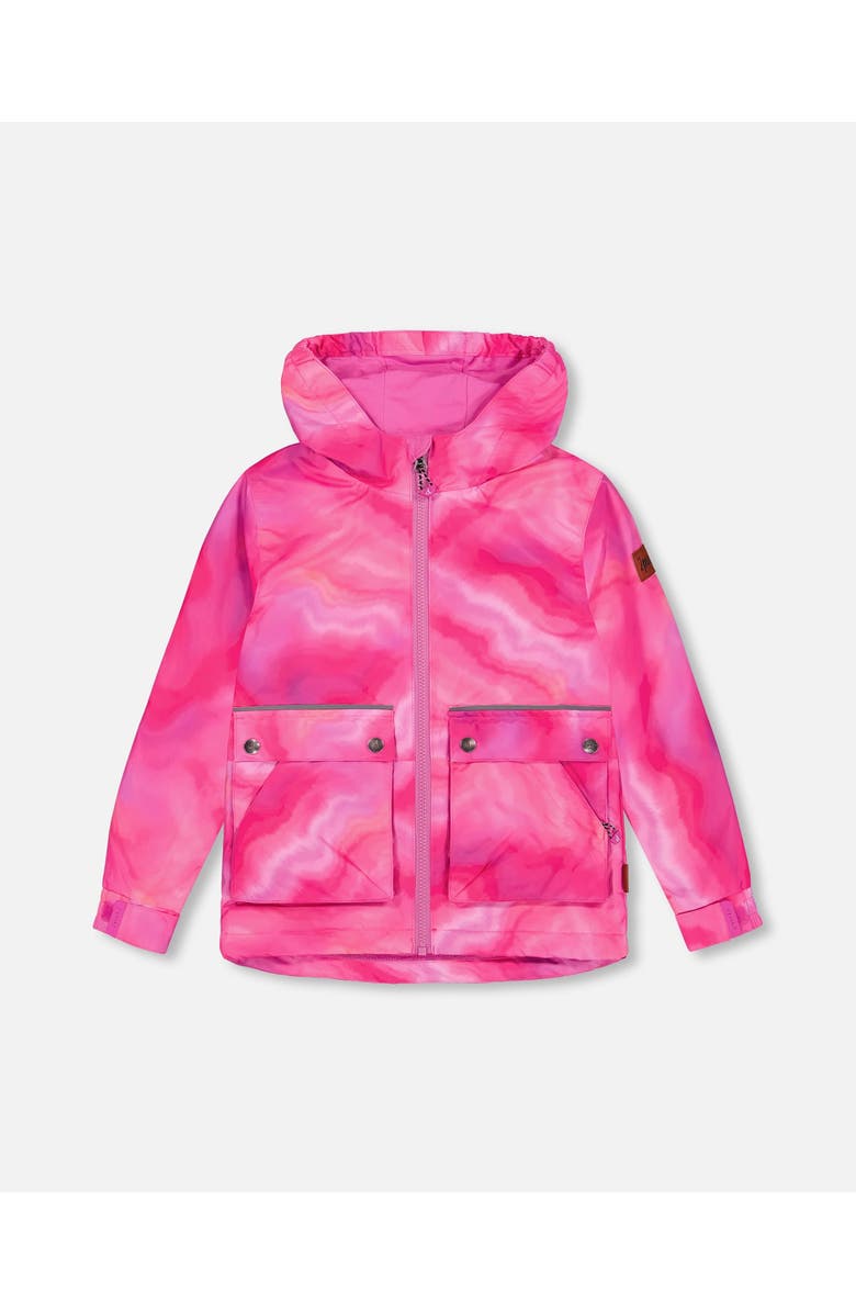 Deux par Deux Girl's Hooded Parka Printed Fuchsia Marble, Main, color,