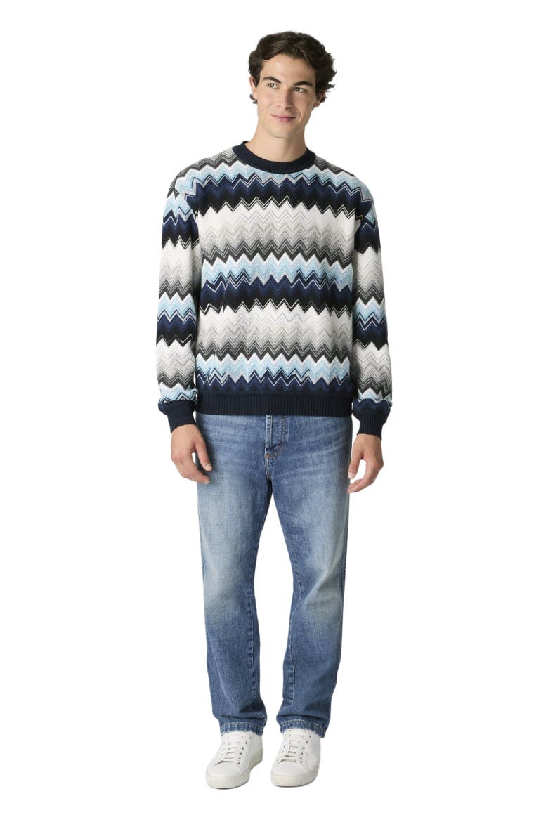 Crew Neck Sweater With Flame Zigzag Pattern, Alternate, color, Black & Blue