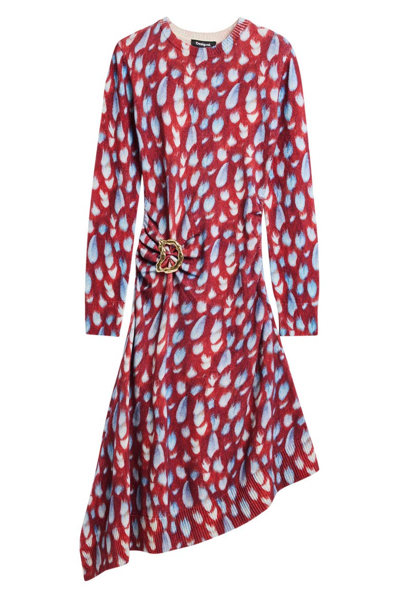 Abstract Print Long Sleeve Cotton Blend Sweater Dress, Alternate, color, RED