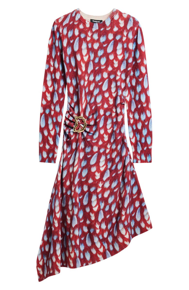 Desigual Abstract Print Long Sleeve Cotton Blend Sweater Dress, Alternate, color, Red
