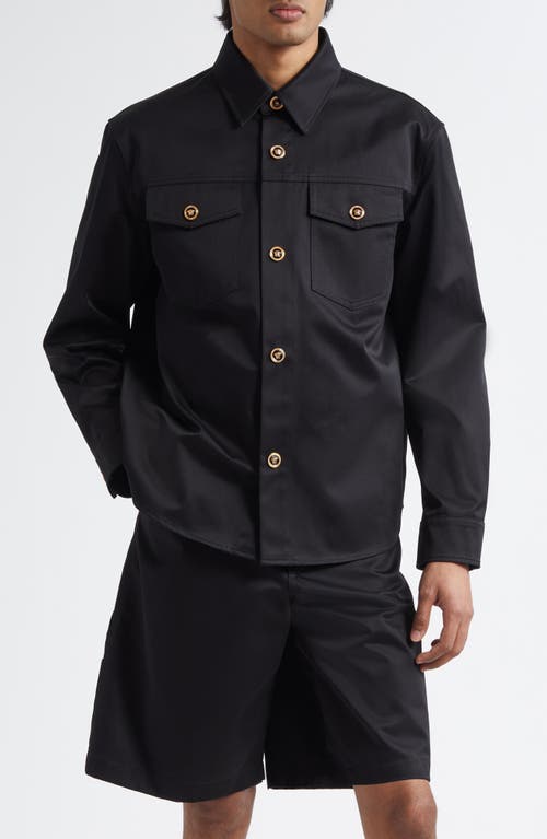 Versace Camicia In Gabardine Nero Uomo In Black