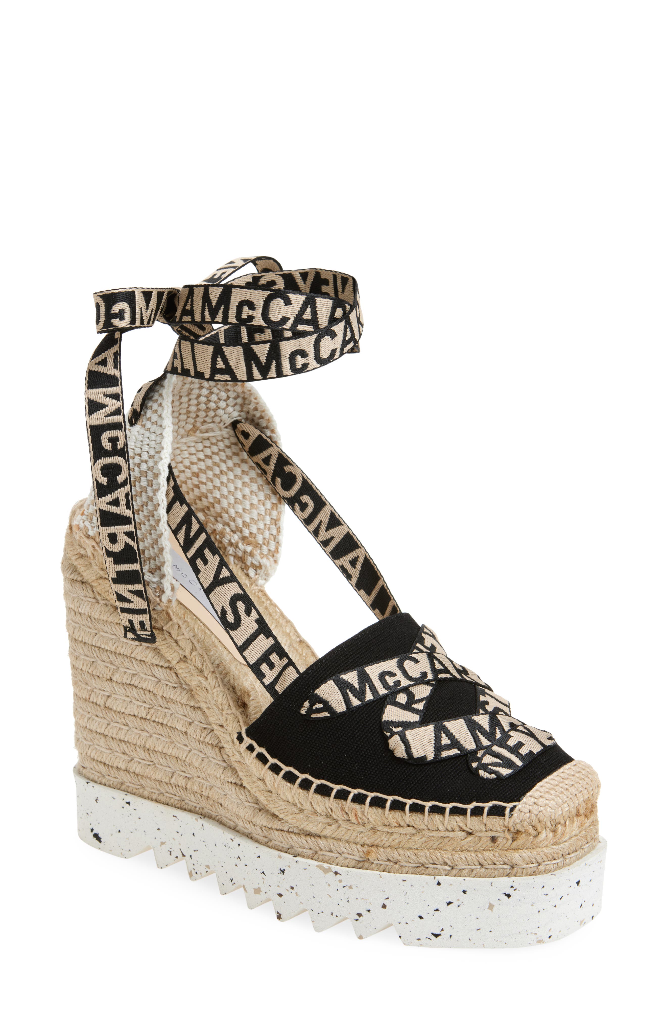 Stella McCartney Gaia Logo Strap Organic Canvas Platform Wedge Espadrille, Main, color, 