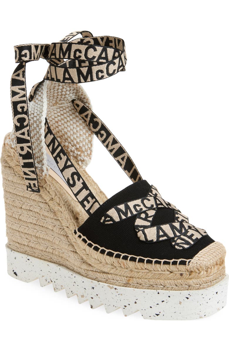 Stella McCartney Gaia Logo Strap Organic Canvas Platform Wedge Espadrille, Main, color,