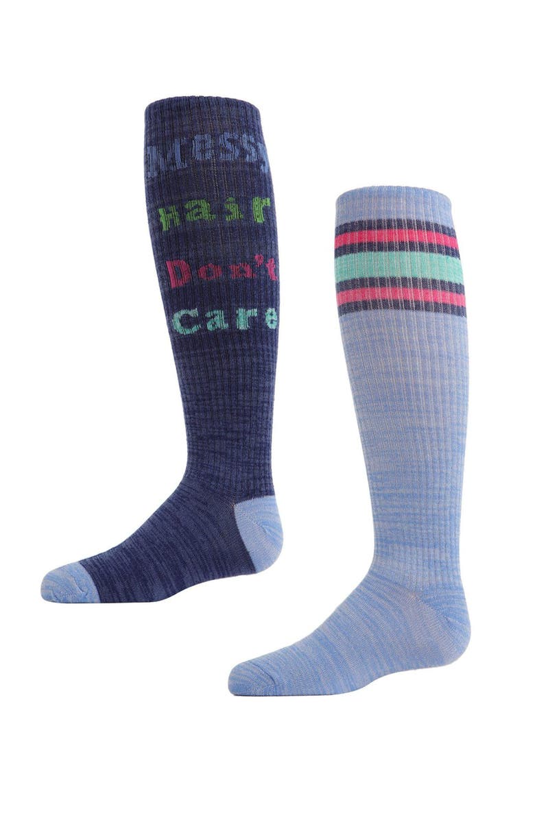 MeMoi Messy Hair Don't Care Knee High Socks 2-Pack, Main, color, Assorted