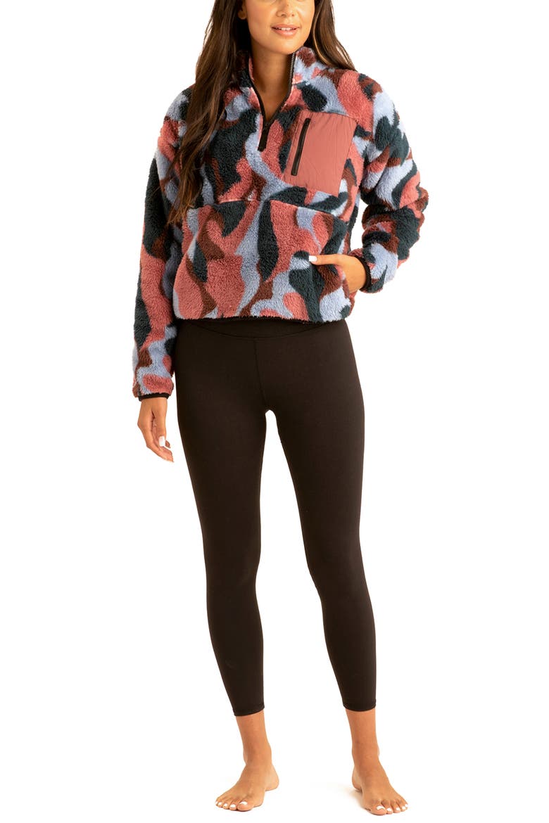 Katya Camo Half Zip Fleece Jacket, Alternate, color, PRAWN MULTI