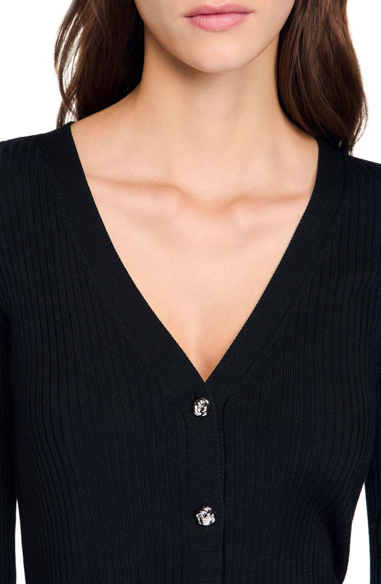 SANDRO Ribbed cardigan with fancy buttons, Alternate, color, Black