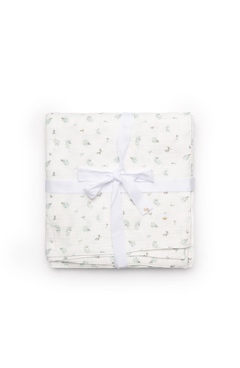 Charlotte & George Boy Leaves Print Gauze Muslin Blanket, Main, color, Cream/Forest