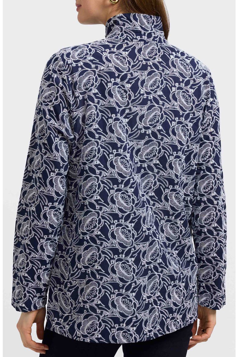 Carolina Floral Embroidered Cotton Button-Up Shirt, Alternate, color, NAVY/WHITE