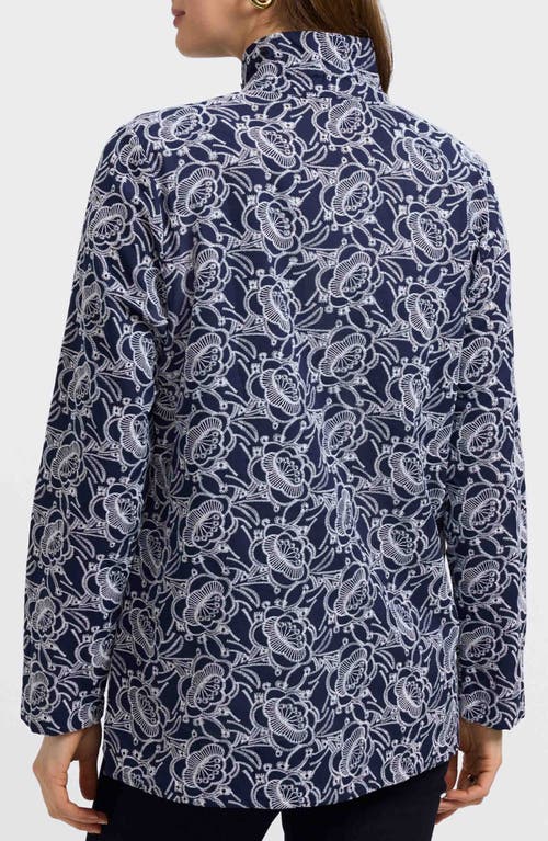 Foxcroft Carolina Floral Embroidered Cotton Button-up Shirt