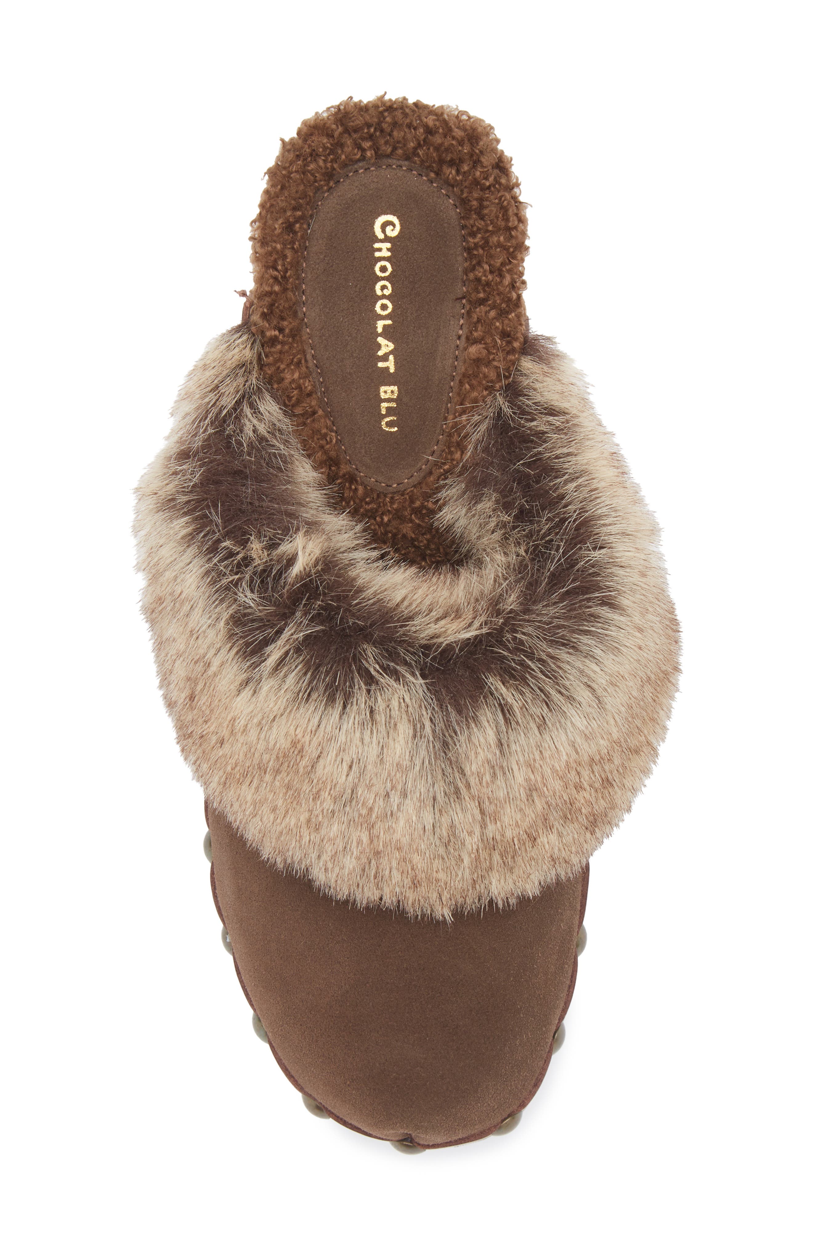 Chocolat Blu Fadia Faux SHearling Mule, Alternate, color, Dark Brown Suede