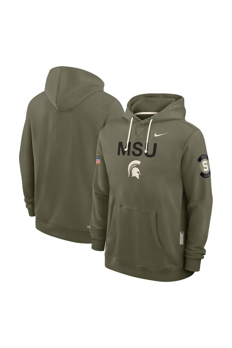 Men's Nike Olive Michigan State Spartans 2025 Military Appreciation Performance Pullover Hoodie, Alternate, color, Olive