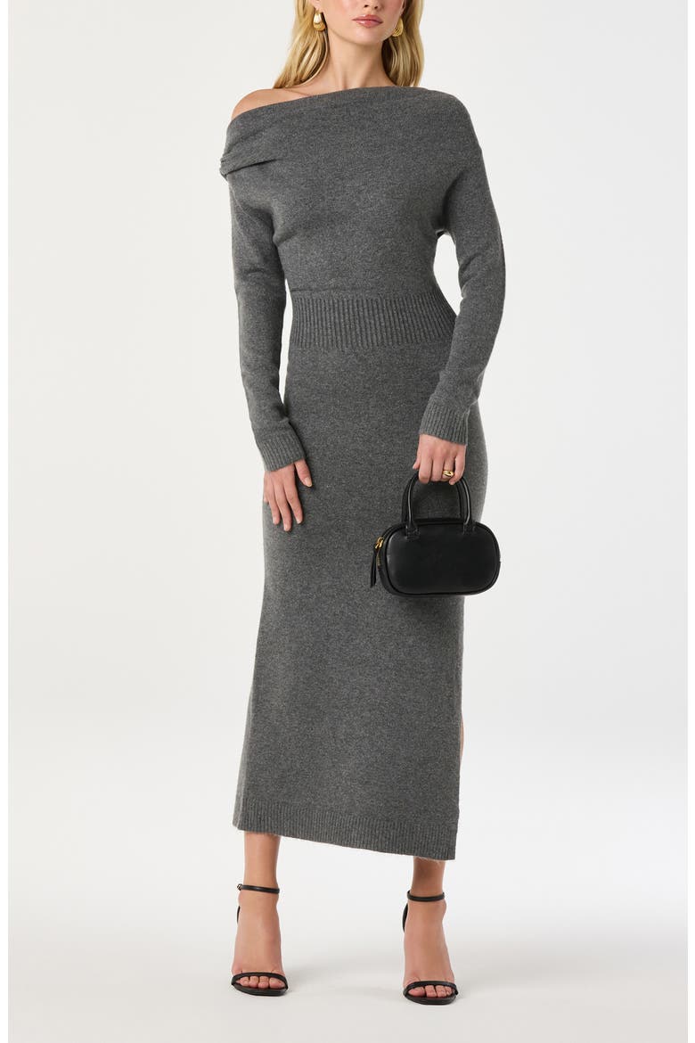 One-Shoulder Long Sleeve Sweater Dress, Alternate, color, CHARCOAL