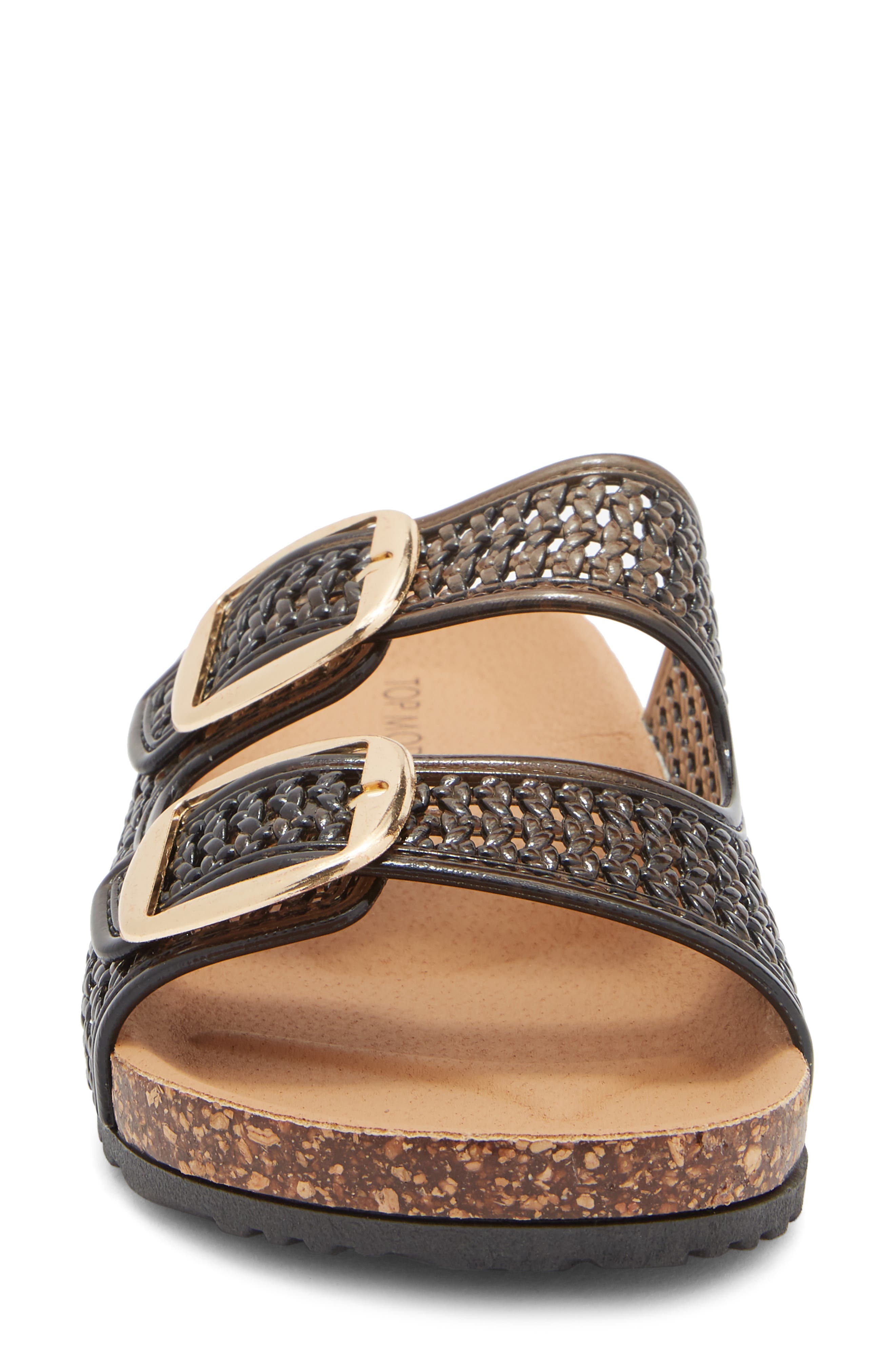 TOP MODA Seattle Clear Double Strap Slide Sandal, Alternate, color, Black Pvc