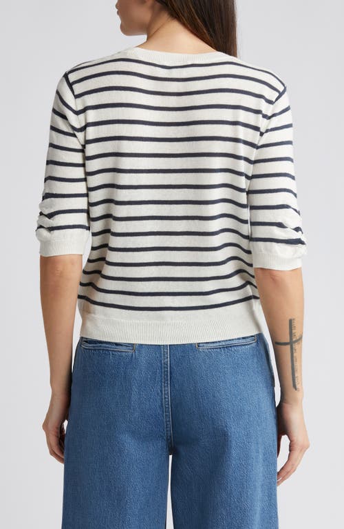 Frame Stripe Ruched Sleeve Sweater In White