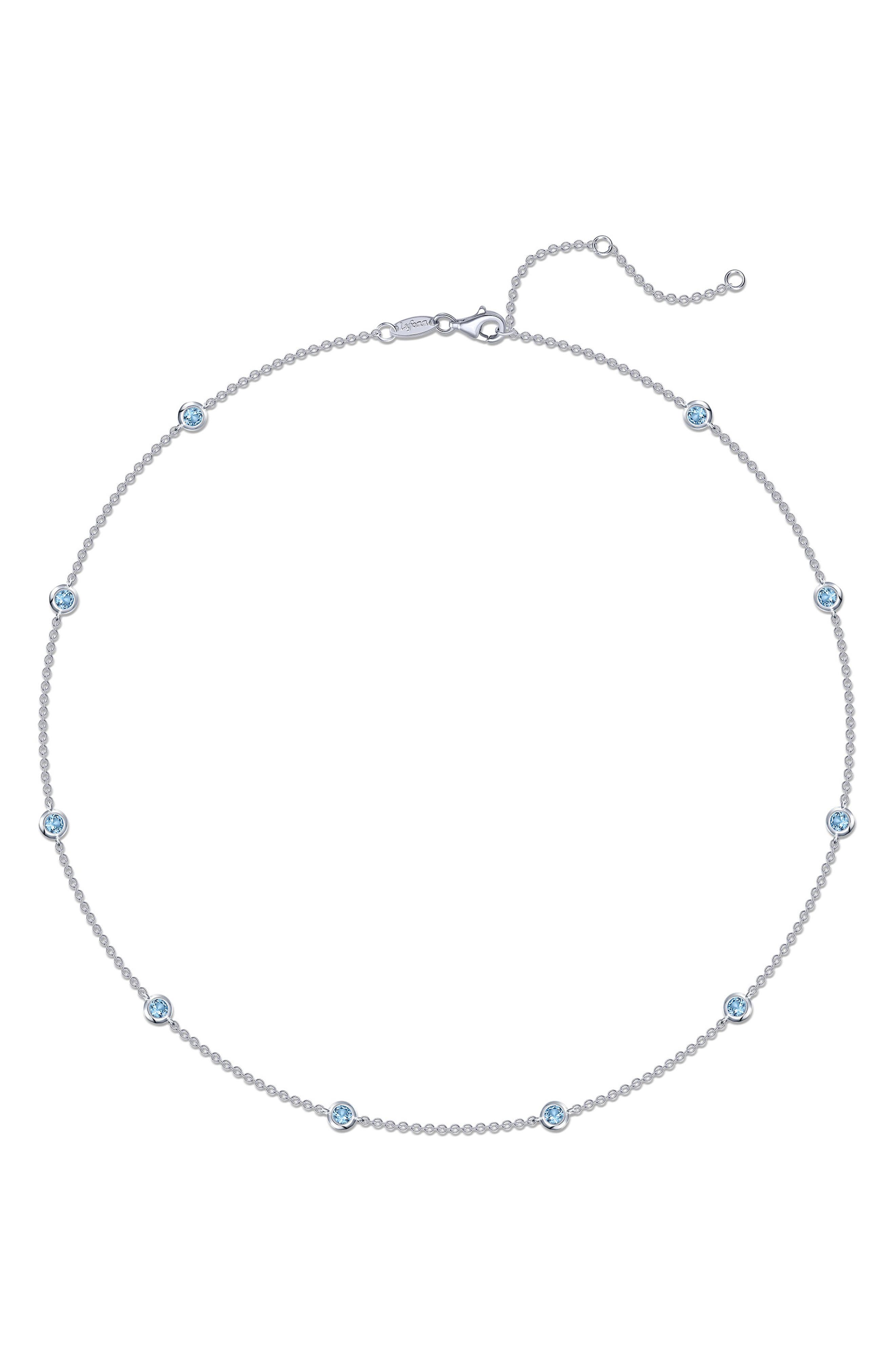 Simulated Blue Topaz Bezel Station Necklace