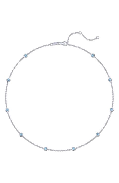 Simulated Blue Topaz Bezel Station Necklace