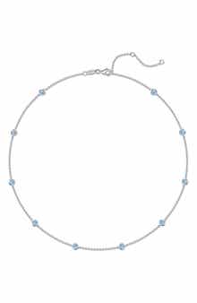 Simulated Blue Topaz Bezel Station Necklace