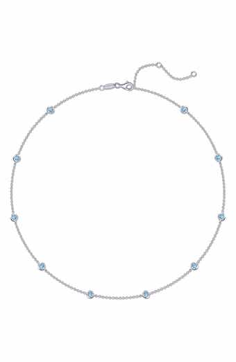 Simulated Blue Topaz Bezel Station Necklace