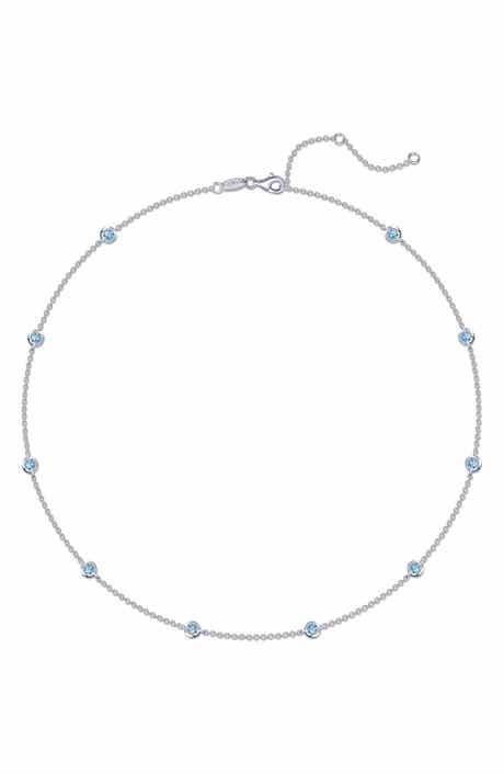 Simulated Blue Topaz Bezel Station Necklace