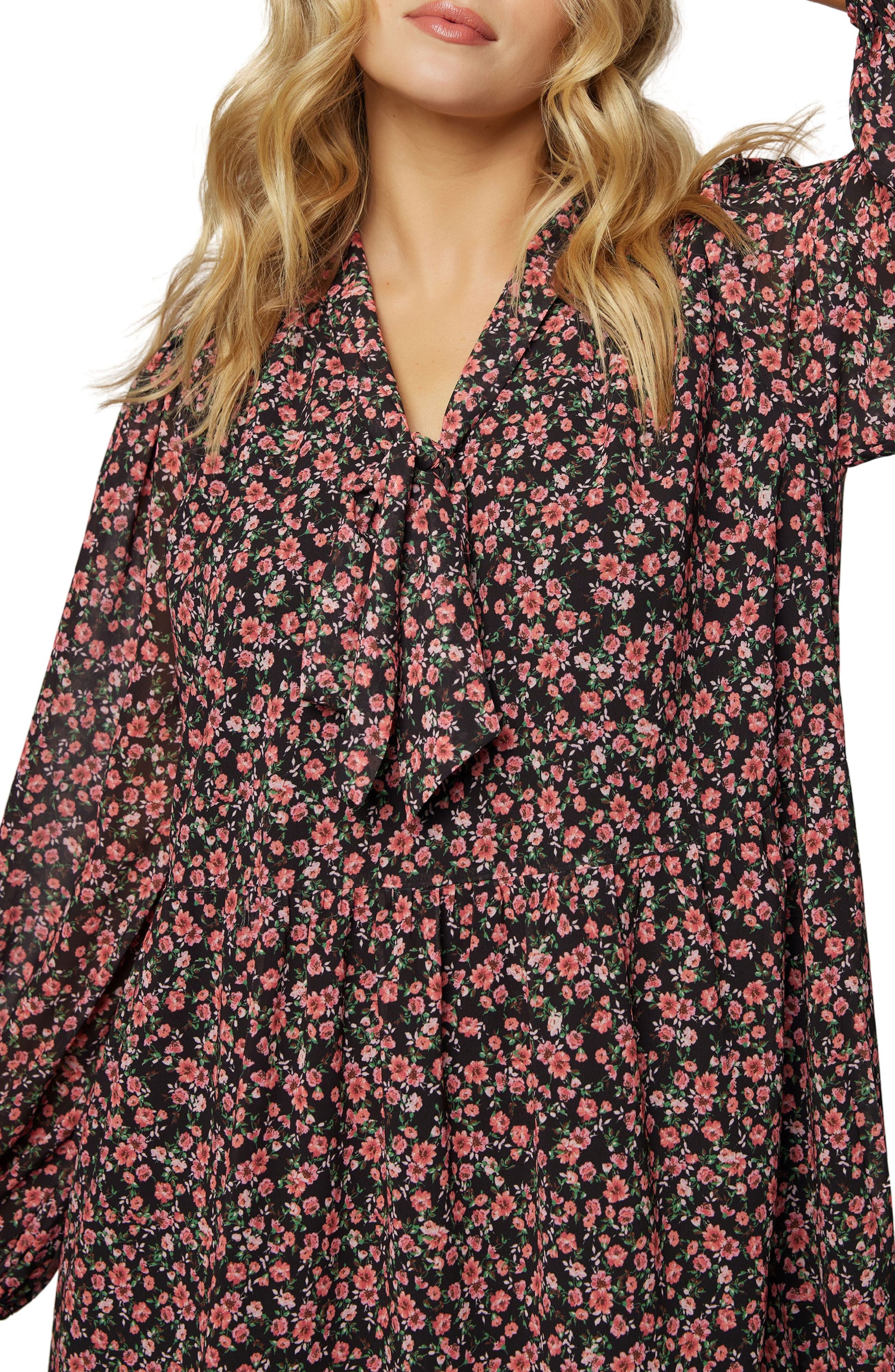 Lost + Wander Rose Garden Tie Neck Long Sleeve Minidress (Women ...